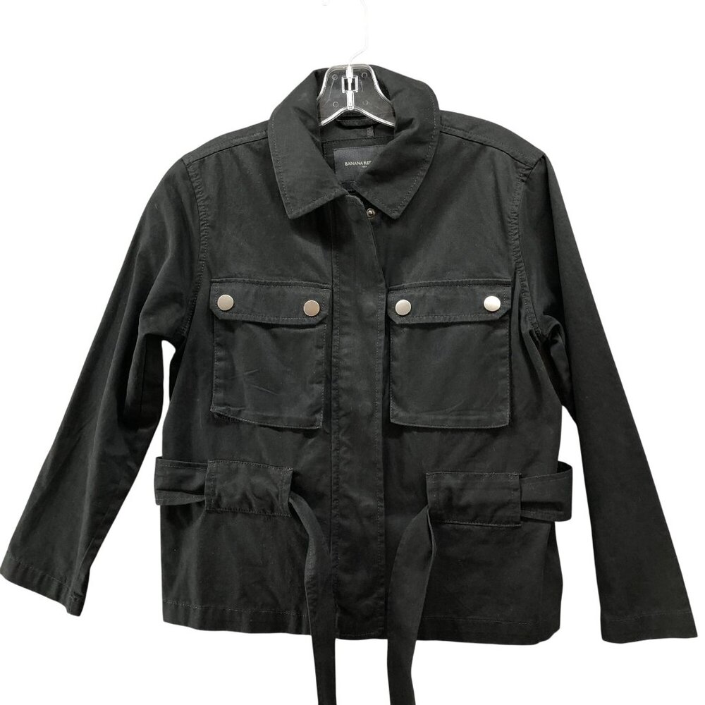 Banana Republicβ Utility Tie Waist Jacket Womens XSP Black Cotton Twill Chore